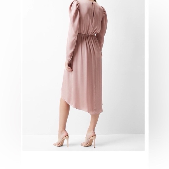 Express NWT! Satin Pink Blushing Mauve Puff Shoulder Midi Dress Size L - Picture 2 of 16